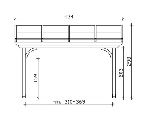 Technische tekening van een houten terras met afmetingen