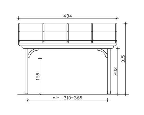 Technische tekening van een balkon met maatgegevens