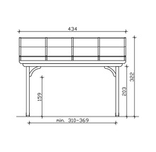 Technische tekening van een tuinpaviljoen met maatvoering