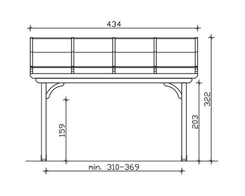 Technische tekening van een tuinpaviljoen met maatvoering