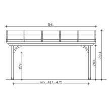 Technische tekening van een tuinpaviljoen met maatvoering.
