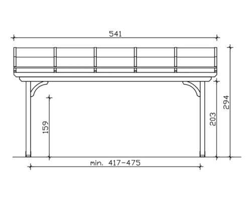 Technische tekening van een tuinpaviljoen met maatvoering.
