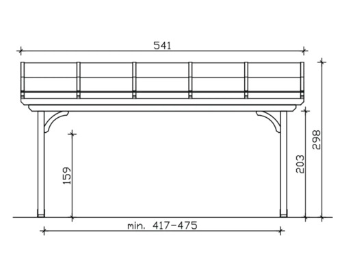 Technische tekening van een carport met maatvoering