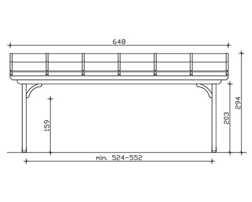 Technische tekening van een houten constructie met maatgegevens