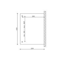 Technische tekening met afmetingen voor een product, hoogte 434, breedte 339