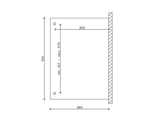 Technische tekening met afmetingen voor montage