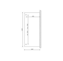 Technische tekening met maatvoering voor een product voor wandmontage, inclusief minimale en maximale hoogtes.
