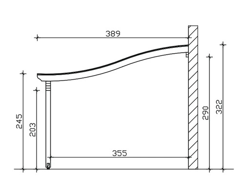 Technische tekening van een deuropening met afmetingen.
