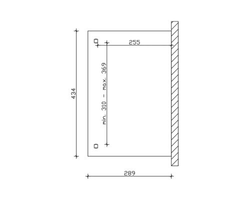 Technische tekening met maatvoering voor een product voor montage aan de wand