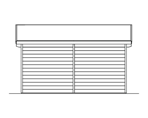 Tekening van een tuinhuis met dubbele deur