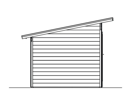 Illustratie van een tuinhuis met lessenaarsdak.