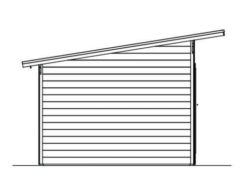 Illustratie van een tuinhuis met lessenaarsdak.