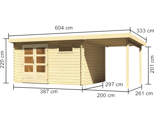 Afmetingen tuinhuis met aanbouw
