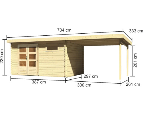 Afmetingen van een houten tuinhuis met overkapping