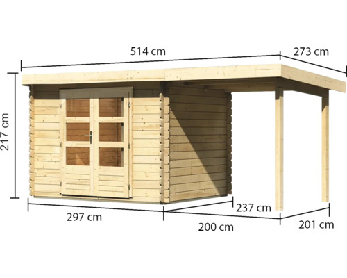 Afmetingen tuinhuis met luifel