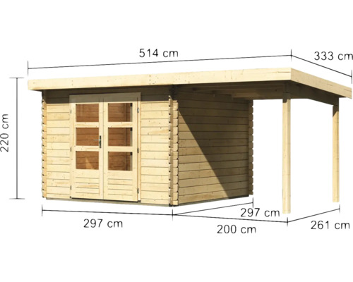 Afmetingen van een houten tuinhuis met overkapping