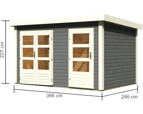 Tuinhuis met dubbele deur en enkele deur, afmetingen 366 x 246 x 227 cm
