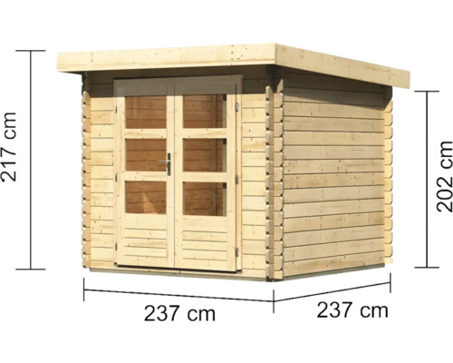 Houten tuinhuis met afmetingen 237 bij 237 bij 217 centimeter