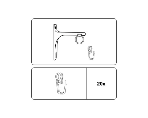 Gordijnroedehouder met 20 gordijnhaken