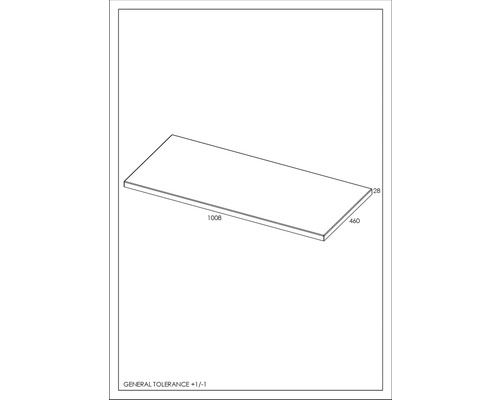 Technische tekening van een werkblad met afmetingen