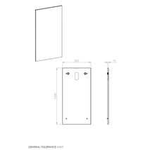 Technische tekening van een spiegel met afmetingen
