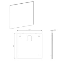 Technische tekening van een douchewand, 800x800x19 millimeter