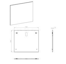 Technische tekening van een spiegel met de afmetingen 900 x 800 x 19 millimeter