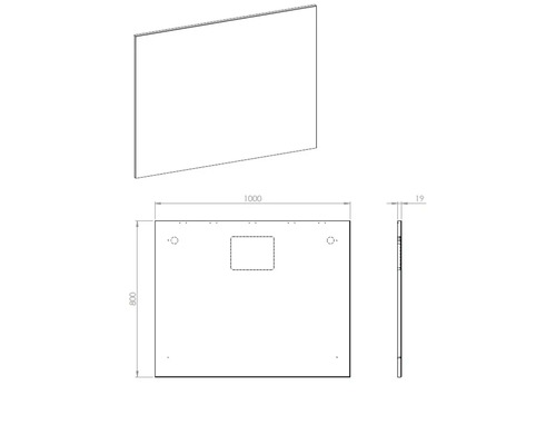 Technische tekening van een spiegel met maatvoering.