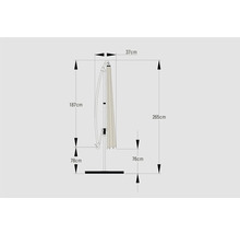 Diagram van een parasol met afmetingen