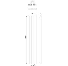 Maattekening radiator met de afmetingen: 2000 mm hoogte, 366 mm breedte, 72 mm diepte.