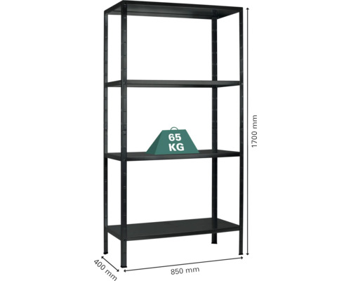 Metalen rek met vier niveaus en gewichtsaanduiding