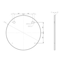 Technische tekening van een ronde plaat met afmetingen
