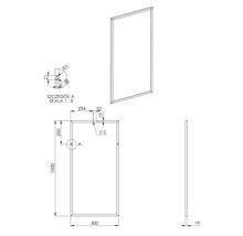 Technische tekening van een rechthoekige spiegel met afmetingen