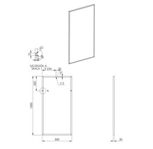 Technische tekening van een rechthoekige spiegel met maatvoering