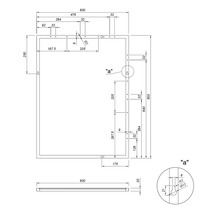 Technische tekening van een spiegel met afmetingen