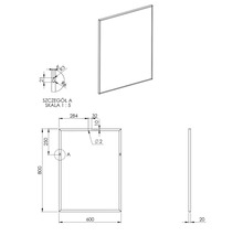 Technische tekening van een spiegel met afmetingen