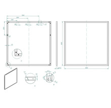 Technische tekening van een spiegel met afmetingen