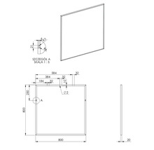Technische tekening van een rechthoekige plaat met afmetingen.