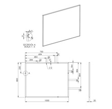 Technische tekening van een rechthoekige spiegel met maatvoering