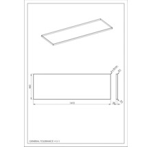 Technische tekening van een werkblad met afmetingen