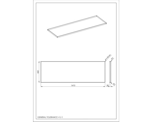 Technische tekening van een werkblad met afmetingen