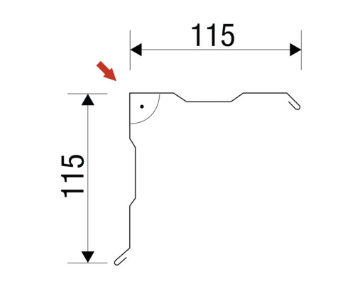 Technische tekening van een hoekprofiel met afmetingen van 115 mm