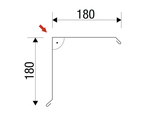 Technische tekening van een hoekprofiel met afmetingen van 180 bij 180 millimeter.