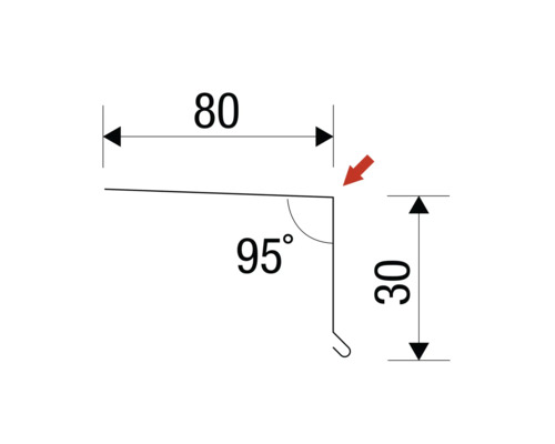 Technische tekening van een profiel met de afmetingen 80, 30 en een hoek van 95 graden