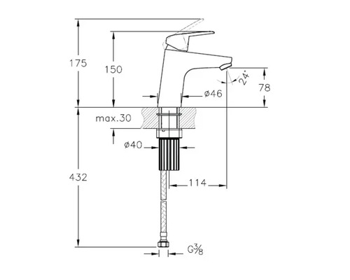 Technische tekening van een kraan met afmetingen
