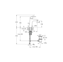 Technische tekening van een kraan met afmetingen