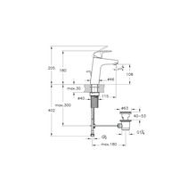 Technische tekening van een kraan met afmetingen