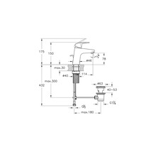 Maatschets van een kraan met afmetingen