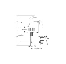 Technische tekening van een kraan met afmetingen