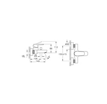 Technische tekening van een kraan met afmetingen voor de installatie